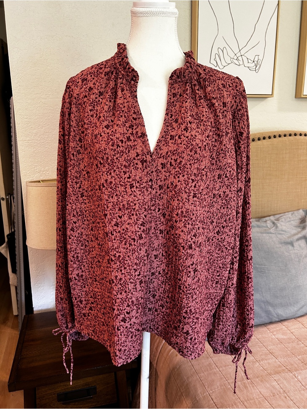 LOFT Dusty Rose Floral V-Neck Peasant Blouse
